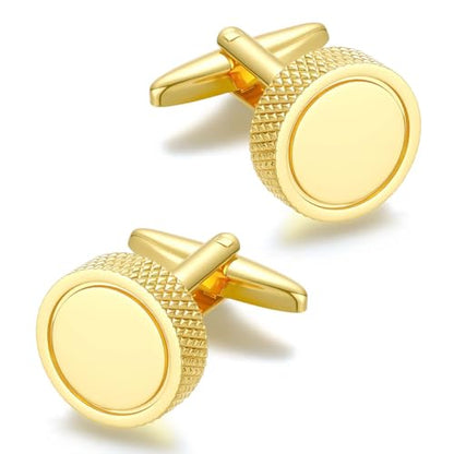 Cuff Links Mens Personalized Classic Round Cufflink Wedding Shirts Cufflinks for Men Jewelry Gifts - style: gold plated
