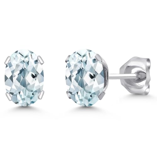 Gem Stone King Oval Gemstone Birthstone Stud Earrings for Women Men | Oval Cut 7X5MM | Fine Jewelry Gifts for Mom Dad Wife Him Her - style: Aquamarine, March