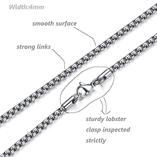 FOSIR Mens Chain Necklaces, Stainless Steel Rolo Chain Necklace for Men and Women, Silver Tone Box Chains for Men, Wide 2/3/4/5mm - size: 30.0 Inch long, style: 4mm-stainless steel