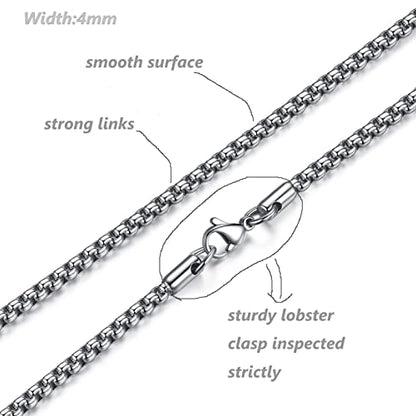FOSIR Mens Chain Necklaces, Stainless Steel Rolo Chain Necklace for Men and Women, Silver Tone Box Chains for Men, Wide 2/3/4/5mm - size: 30.0 Inch long, style: 4mm-stainless steel