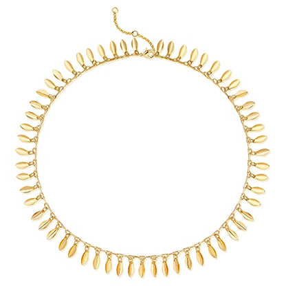 MTMY Beaded Necklaces for Women 14K Gold Plated Dainty Colorful Green/Rose Beaded Pearl Choker Necklace Delicate Boho Choker Necklace Jewelry Gift - style: Leaf tassel