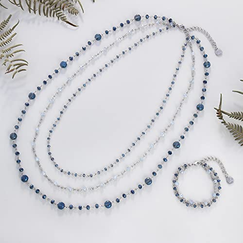 Firstmeet Long Chain Multi Layer Fashion Glass Beads Handmade Necklace for Women - color: Blue+SL