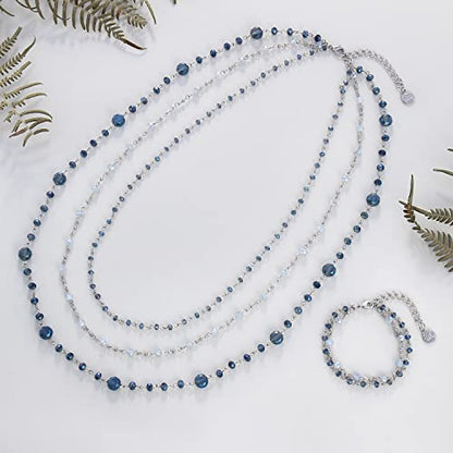 Firstmeet Long Chain Multi Layer Fashion Glass Beads Handmade Necklace for Women - color: Blue+SL