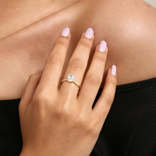 Radiant Cut Moissanite Engagement Ring for Women, Bezel Set Solitaire Ring | D Color VVS1 925 Sterling Silver 14K Gold Plated Wedding Ring, Available in 2CT 3CT 5CT, Diamond Alternative Promise Jewelry - style: 02 - Yellow Gold - 2CT Oval Moissanite