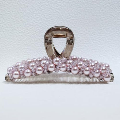 Zayra Faux Pearl Hair Claw Clips with Clear Crystal Beads for Women Handmade Luxury Non Slip Strong Hold Hair Clips Elegant Styling Clips for Party Daily Wear & Gift (Purple pink) - color: Purple pink
