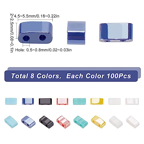 SUNNYCLUE 1 Box 800Pcs 8 Style 1/2 Tila Beads Double Hole Glass Tile Beads Bulk Glass Mini Flat Loose Spacer s for Jewelry Making DIY Craft Multi-Strand Embroidery Curtains Gift - color: 800pcs 8 Styles Opaque Glass Beads