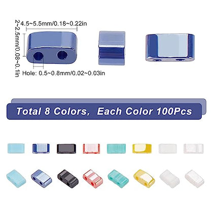 SUNNYCLUE 1 Box 800Pcs 8 Style 1/2 Tila Beads Double Hole Glass Tile Beads Bulk Glass Mini Flat Loose Spacer s for Jewelry Making DIY Craft Multi-Strand Embroidery Curtains Gift - color: 800pcs 8 Styles Opaque Glass Beads
