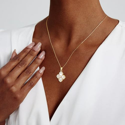 Luxval Diamond Pendant Gold Necklace for Women，Dainty 18k Gold Plated Choker Necklaces Simple Gold Jewelry Gifts for Women - color: Gold-clover