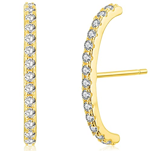 18K Gold Plated Sterling Silver Paved Gemstone Curved Bar Ear Cuffs Suspender Earrings CZ Huggie Earrings - color: 18K Gold Plated