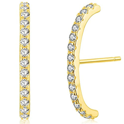 18K Gold Plated Sterling Silver Paved Gemstone Curved Bar Ear Cuffs Suspender Earrings CZ Huggie Earrings - color: 18K Gold Plated