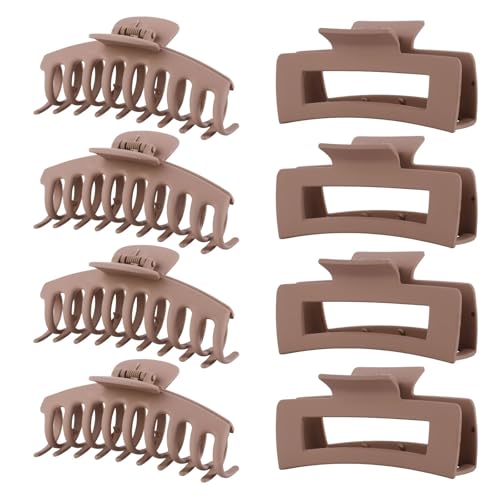 Light Brown Hair Clips for Women - 8 Pack 4.3 Inch Large Hair Claw Clips for Women Thin Thick Curly Hair, Big Matte Banana Clips,Strong Hold jaw clips - color: Light Brown