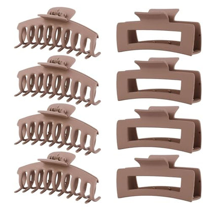 Light Brown Hair Clips for Women - 8 Pack 4.3 Inch Large Hair Claw Clips for Women Thin Thick Curly Hair, Big Matte Banana Clips,Strong Hold jaw clips - color: Light Brown