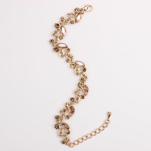 QLLYHLH Woman’s Brides Bridesmaid Leaf Choker Necklace Dangle Earrings Link Bracelet Austrian Crystal Wedding Jewelry Set Prom Costume Party Events | Brides, Bridesmaid, Prom, Events, Costume Party, Leaf - color: Champagne-Gold Plated