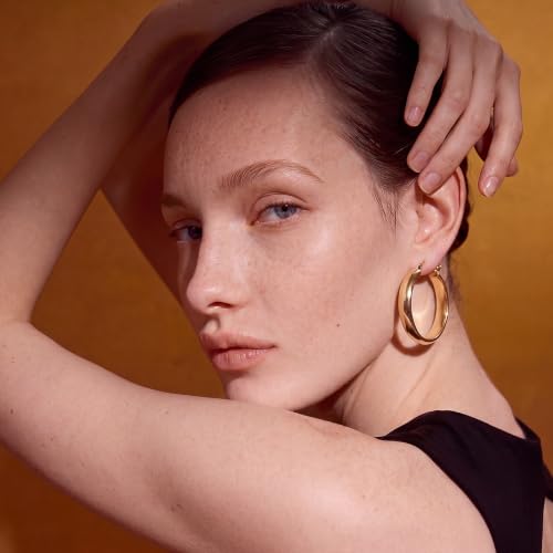 8mm Wide Gold Hoop Earrings for Women Hypoallergenic 925 Sterling Silver post Lightweight Large 14k Chunky Gold Hoop Earrings for Women 20/30/40/50/60mm - color: Gold 20mm