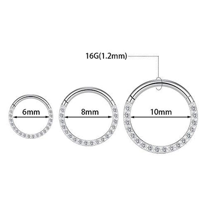 GAGABODY Septum Ring 16 Gauge Earrings Daith Jewelry Surgical Steel Hinged Nose Rings Nose Hoop Cartlidge Earring Hoop Helix Rook Piercing Jewelry - color: Style1:1pc Silver-Clear CZ