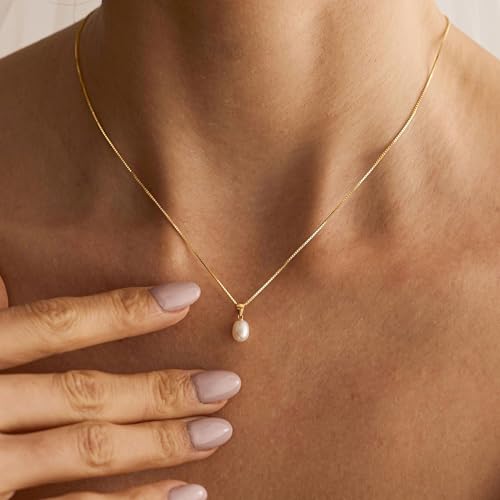 Pearl Necklaces for Women,Dainty Gold Pendant Necklaces Waterproof Jewelry | 14K Gold Plated Pearl Necklaces,Dainty Elegant Wedding Necklace,Small Cute Adjustable Minimalist Necklace,Non Tarnish Jewelry - color: GOLD-3