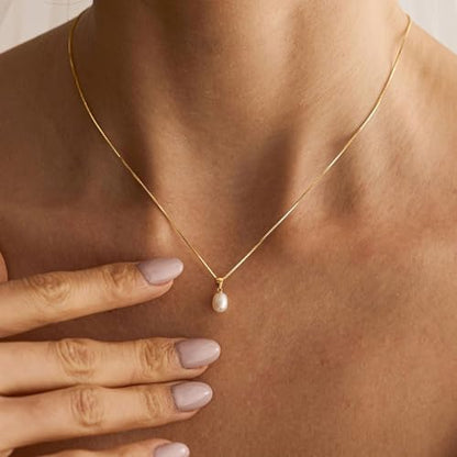 Pearl Necklaces for Women,Dainty Gold Pendant Necklaces Waterproof Jewelry | 14K Gold Plated Pearl Necklaces,Dainty Elegant Wedding Necklace,Small Cute Adjustable Minimalist Necklace,Non Tarnish Jewelry - color: GOLD-3