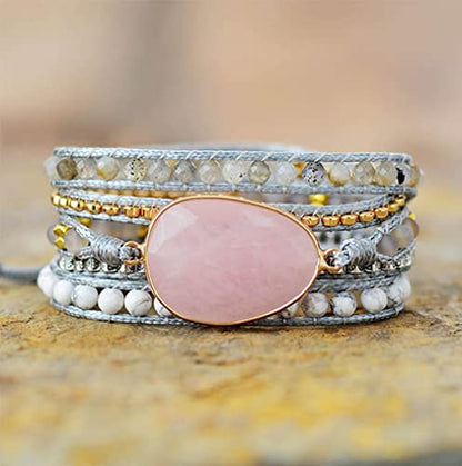 Women Wrap Bracelet Boho Natural Jasper Crystal Stone Beads Strand Bracelets - color: Style 04-Pink Quartz