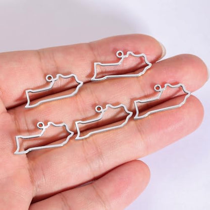 kkjoy 5Pcs Hollow Continents Maps of USA Pendant Charms for Jewelry Making and Crafting, Stainless Steel Mini Charm Craft Supplies Accessories for DIY Bracelet Necklace Earrings - color: Hollow Kentucky Map - Silver