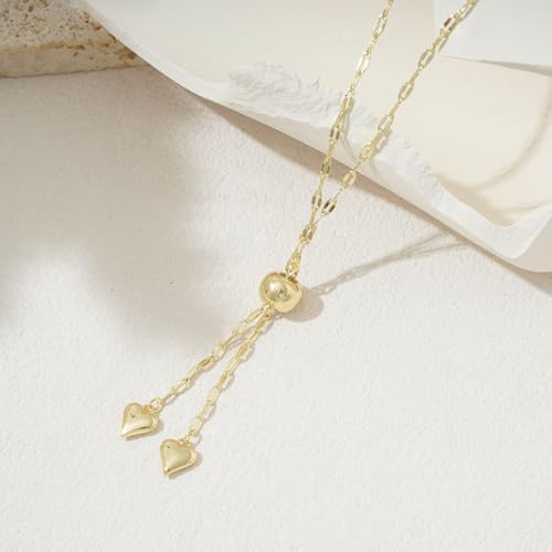 Lariat Necklace for Women, Dainty 14K Gold/Silver Plated Long Necklaces for Women Trendy Simple Layered Y-Shaped Pendant Necklace Adjustable Fashion Jewelry Gift - color: Gold, style: Heart Pendant