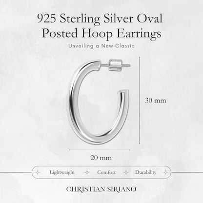 18K Gold Plated Sterling Silver Earrings for Women – Pure & Polished, Twist, Square, Hinged Tube, Abstract & Heart Shape Hoops – Lightweight, Hypoallergenic, Non-Tarnish Jewelry (Sizes: 3x35mm-46x30mm) - color: Silver, size: Polish Hoop (4x35x40mm)