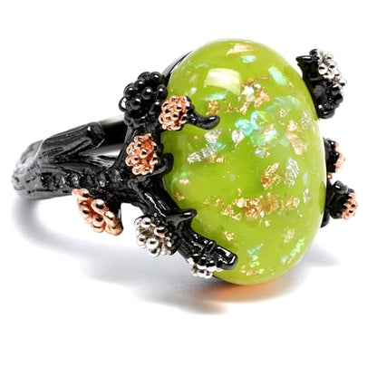 Henrietta Gothic Opal Ring for Women, Fantasy Promise Ring by Ginger Lyne | Simulated White Fire Opal, Cubic Zirconia Black Rose Gold Plated Bold Jewelry Statement Piece For Engagements, Gifts & Events - color: Green-Gold