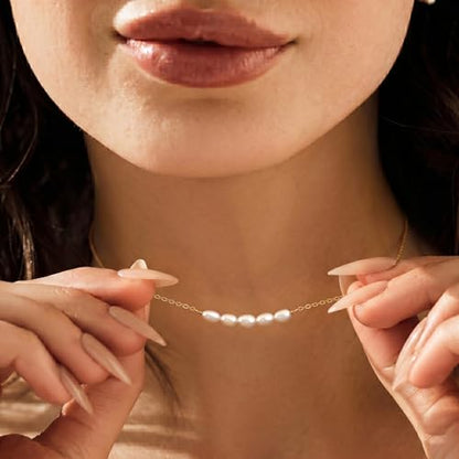 Tewiky Pendant Necklace for Women 14k Gold Plated Chain Choker Necklaces | Dainty Necklaces,Aesthetic Simple Necklace,Jewelry Gifts for Women - color: 5pearl choker gold