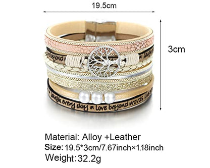 Fesciory Leather Wrap Bracelets for Women, Boho Western Layered Jewelry | Layered leather cuff bracelets, Easy on and off, Boho western style, Daily wear, Gift for women - color: Beige 1