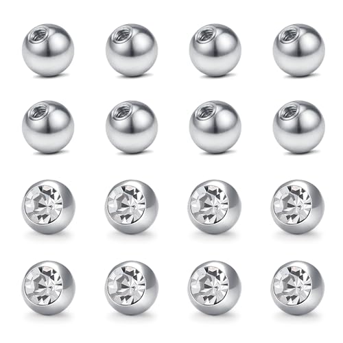 D.Bella 14G 8mm Replacement Balls Surgical Steel Piercing Parts for Barbell Navel Belly Button Rings Piercing Jewelry Clear CZ
