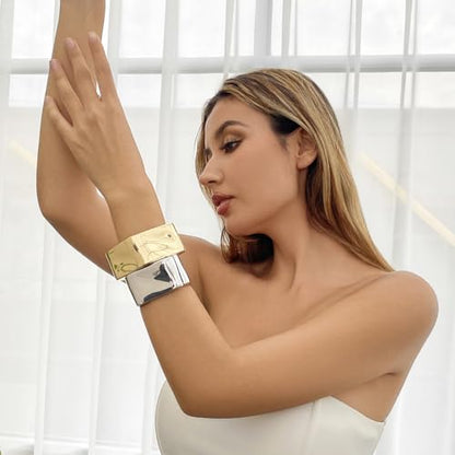 CJIAYUJEW 3Pcs Big Chunky Gold Bangle for Women Silver Cuff Wide Bracelet Trendy Teardrop Wire Irregular Minimalist Jewelry - style: B-Silver