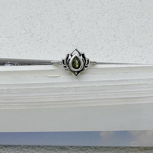 Lotus Ring for Women - Zircon Inlaid Flower Promise Ring - My Trauma Inspirational Statement Floral Jewelry Gift - color: green