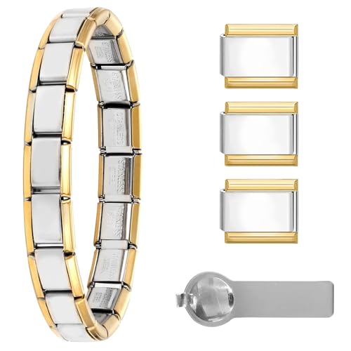 papasgix Italian Charm Bracelets, 9mm Italian Charm Bracelet Links | 9mm Stainless Steel Italian Charms, Detachable Personalized - color: Golden Edge