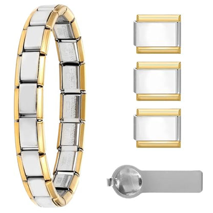papasgix Italian Charm Bracelets, 9mm Italian Charm Bracelet Links | 9mm Stainless Steel Italian Charms, Detachable Personalized - color: Golden Edge