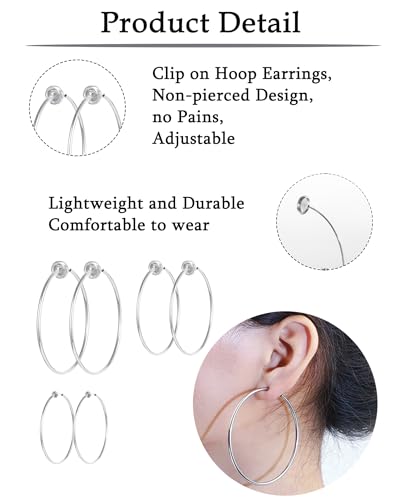 9 Pairs Clip on Hoop Earrings for Women Non Pierced Hoop Earrings Fake Spring Hoop Earrings Silver Gold Tone 9 Sizes - color: A: Silver Tone