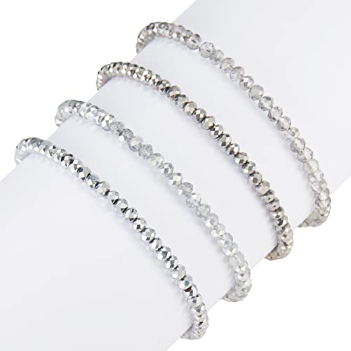 Noessla Beaded Boho Stretch Bracelet Colorful Stackable Crystal Beads Bracelets Trendy Costume Jewelry Mothers Day Gifts for Women - color: Silver