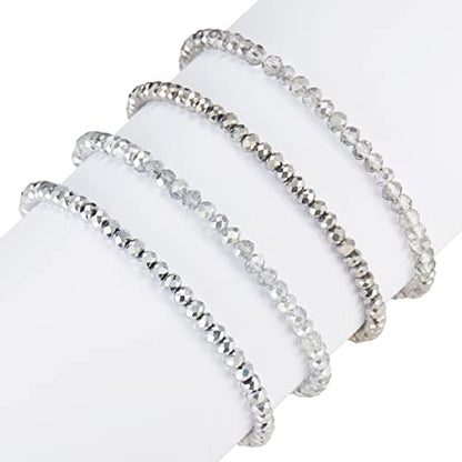 Noessla Beaded Boho Stretch Bracelet Colorful Stackable Crystal Beads Bracelets Trendy Costume Jewelry Mothers Day Gifts for Women - color: Silver