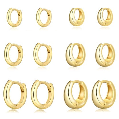 Wgoud Small Gold Hoop Earrings Set for Women, 6 Pairs 14K Gold Plated Hypoallergenic Lightweight Huggie Hoops Earrings, Trendy Cartilage Cubic Zirconia Earrings for Women Gifts. - color: 01Gold