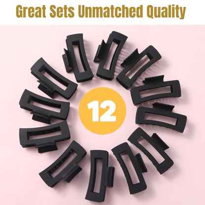 12 Pack Large Black Square Hair Claw Clips for Women, 4.3 Inch Matte Rectangle Claw Clips, Strong Hold & Non-Slip for Thick or Thin Hair - color: Black