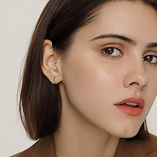 2 Pairs 14K Gold Plated Minimalist Hoop Earrings Small Dainty Geometric Square and Rectangle Huggies Hoops for Girls Women Gift, gold, silver and black - color: Silver