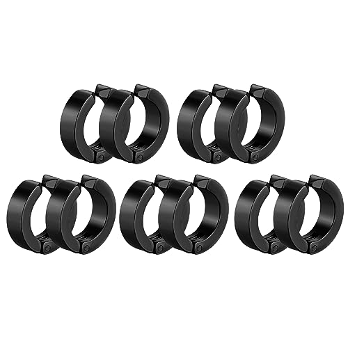 10 Pieces Non-Piercing Earrings Ear Clip Fake Ear Hoops for Men and Women Stainless Steel - color: 5 pairs black
