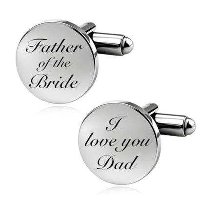Silver Cufflinks for Men Wedding Engagement Gifts for Him Cuff Links 2Pcs Round Stainless Steel Engraved Cufflink for Shirt - color: I Love You Dad