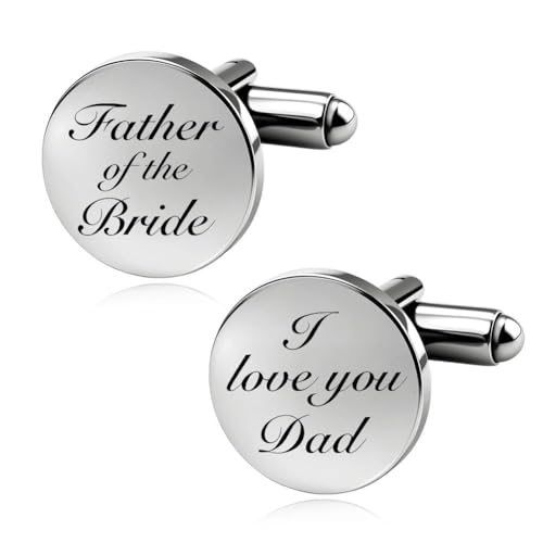 Silver Cufflinks for Men Wedding Engagement Gifts for Him Cuff Links 2Pcs Round Stainless Steel Engraved Cufflink for Shirt - color: I Love You Dad