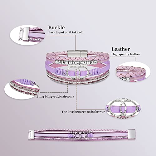 Bracelets for Women, Gifts for Mom Her Christmas Gift 2026 Leather Bracelets for Women Birthday Gift for Daughter Inspirational Wrap Bracelet Sister Friend Teen Girl Gift Layered Stocking Stuffers Jewelry - style: Purple