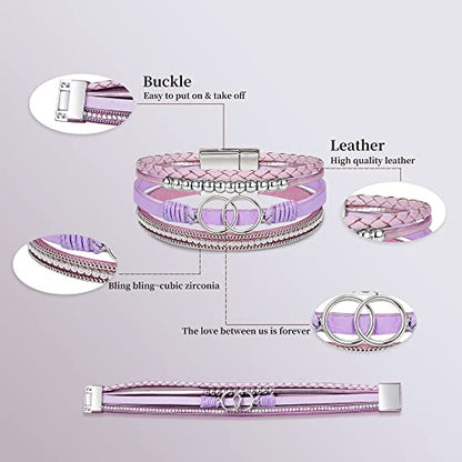 Bracelets for Women, Gifts for Mom Her Christmas Gift 2026 Leather Bracelets for Women Birthday Gift for Daughter Inspirational Wrap Bracelet Sister Friend Teen Girl Gift Layered Stocking Stuffers Jewelry - style: Purple