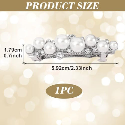 Pearl Hair Clips for Women, Vintage Silver Plated Pearl Barrettes, Non Slip Elegant Bridal Hair Clip for Wedding Party Prom - 1pc