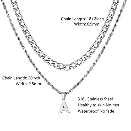 SENRAN Layered Initial A-Z Letter Necklace for Men Stainless Steel | Figaro Twist Rope Chain 18-20 inch Personalized Letter Charm Pendant Jewelry Gift for Women - style: K.