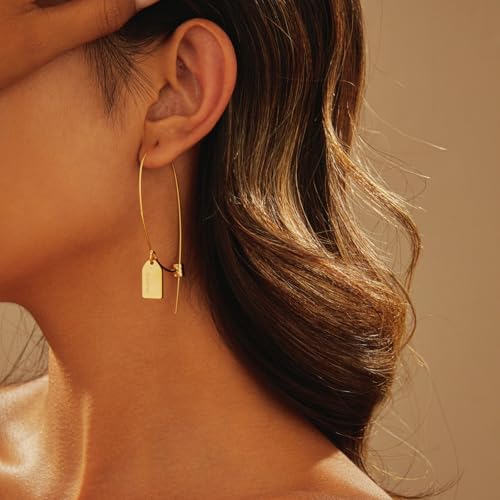 Dangle Flower Gold Earrings for Women, Trendy Statement Hoop Earrings, Gold Floral Drop Earrings Jewelry for Gifts - color: 14K gold plating