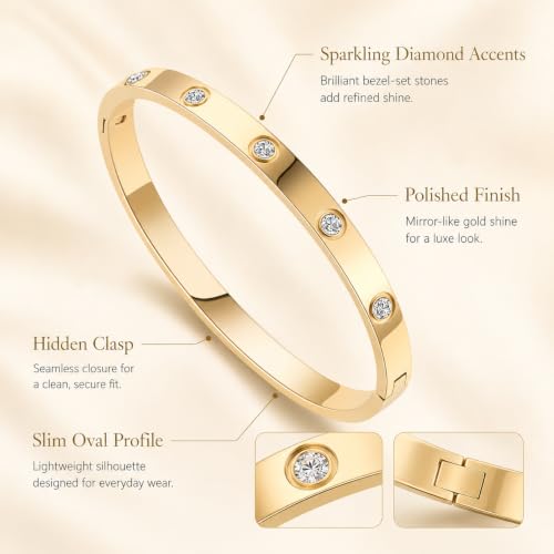 Friendship Love Bracelet for Women, 18K Gold Plated Titanium Steel Cuff - color: Gold, size: Zircon 6.5''
