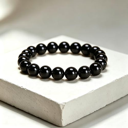 Carnelian Bracelet - Stone of Luck,Stretch Natural Stone Crystal Beads Jewelry Gifts for Women Men Unisex - color: Black Onyx-Positive Energy, size: 10mm