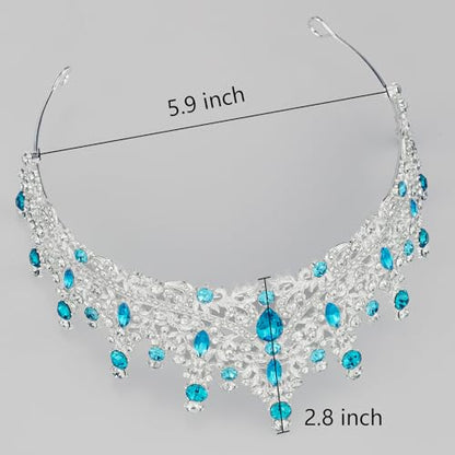 Tiaras and Crowns for Women Crystal Princess Tiaras Rhinestone Queen Crowns For Wedding Bridal Birthday Prom Pageant Party (Tiara 100) - color: Silver Blue